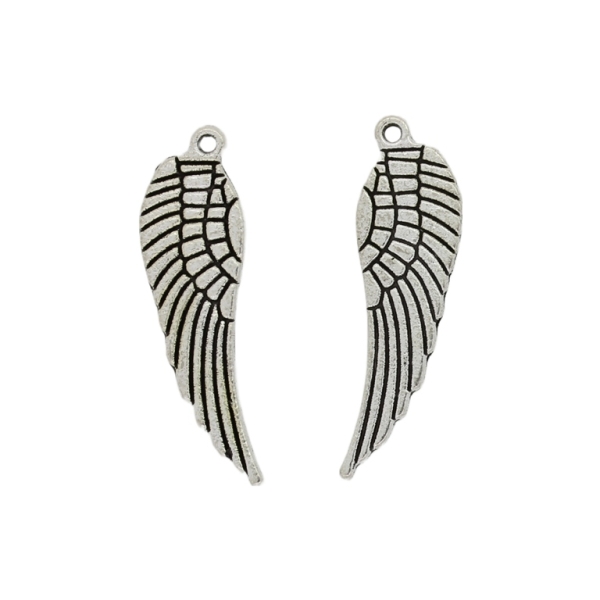 METAL BEADS - PENDANT - ANGEL WING 05 - 9x30x1mm NICKEL - 8pcs.  Hole-1.4mm