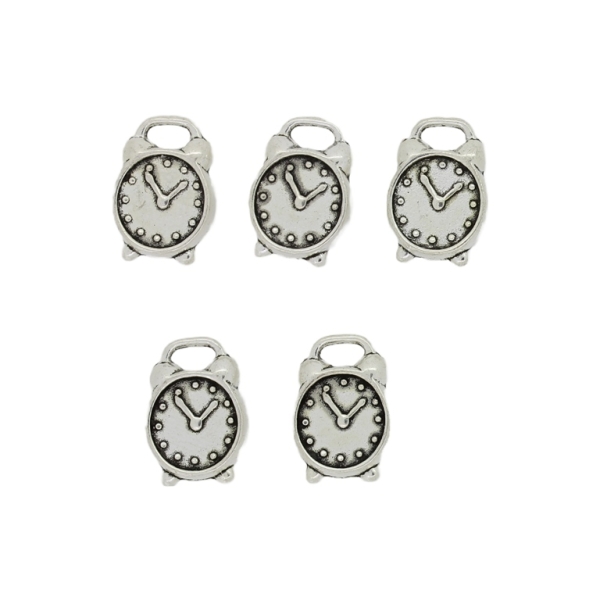 METAL BEADS - PENDANT - ALARM CLOCK 01 - 9x13x3mm NICKEL - 8pcs.  Hole-4.0x2.0mm