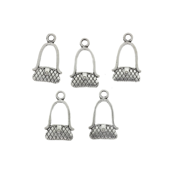 METAL BEADS - PENDANT - HANDBAG 02 - 12x20x2mm NICKEL - 10pcs.  Hole-2.2mm