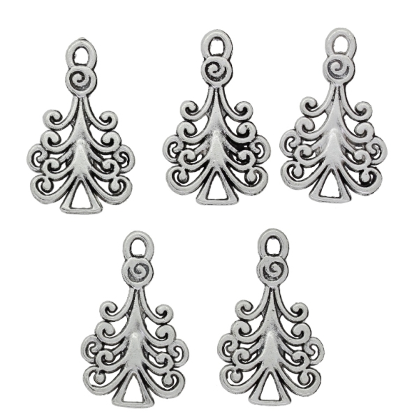 METAL BEADS - PENDANT - CHRISTMAS TREE 04 - 14x23x2mm NICKEL - 10pcs. Hole-1.7mm