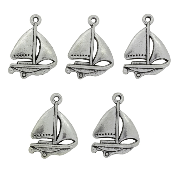 METAL BEADS - PENDANT - SAIL BOAT 02 - 17x23x2mm NICKEL - PACKAGE 60pcs. Hole-1.5mm