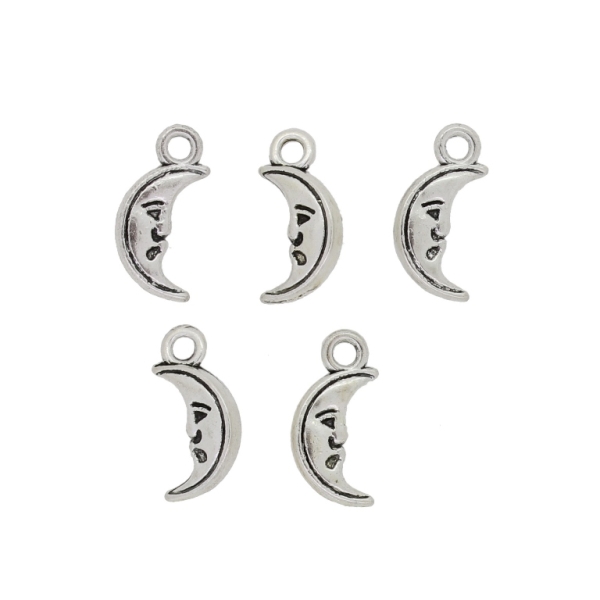 METAL BEADS - PENDANT - MOON 02 - 6x13x3mm NICKEL - PACKAGE 150pcs.  Hole-1.7mm