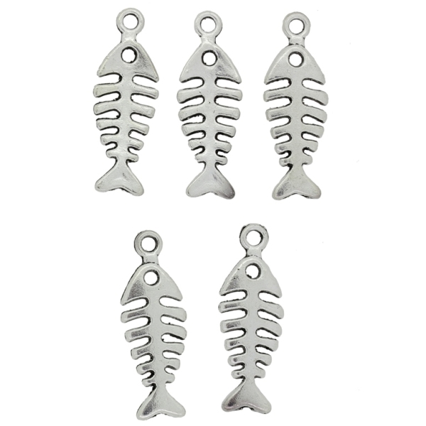 METAL BEADS - PENDANT - FISH BONE 01 - 9x25x2mm NICKEL - PACKAGE 100pcs. Hole-1.9mm