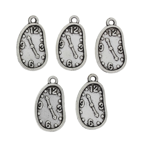 METAL BEADS - PENDANT - CLOCK ASYMMETRIC - 13x23x2mm NICKEL - 8pcs.  Hole-2.0mm