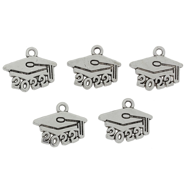 METAL BEADS - PENDANT - GRADUATION CAP 2022 - 18x14x1mm NICKEL - PACKAGE 80pcs. Hole-1.8mm