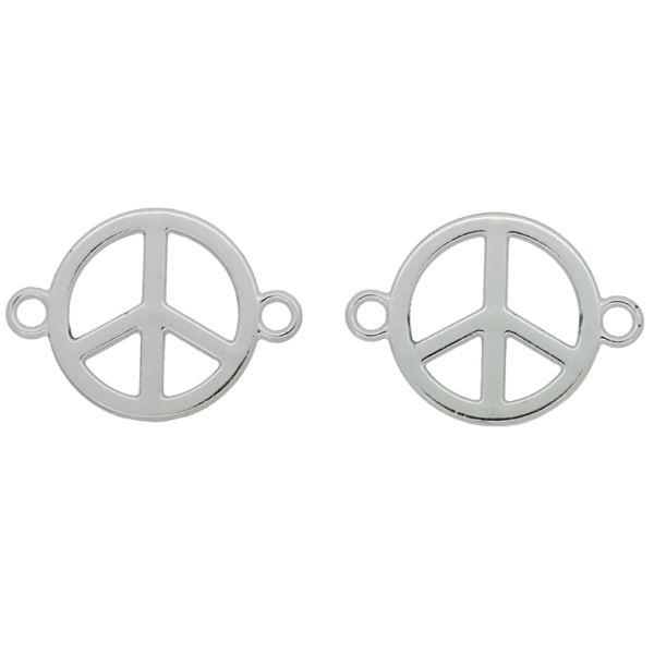 METAL BEADS - CONNECTING ELEMENT - 2 RINGS - PEACE SIGN 05 - 30x22x1mm NICKEL - PACKAGE 40pcs. Hole-3.0mm