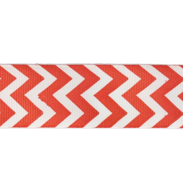 GROSGRAIN RIBBON - PRINT - ZIGZAG STRIPES 01 - 25mm WHITE AND RED - 50yards(45m)