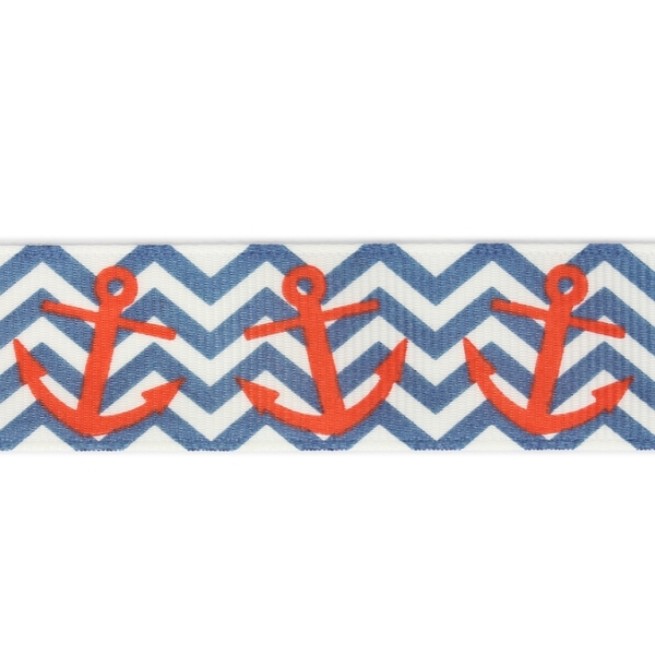 GROSGRAIN RIBBON - PRINT - ANCHOR 01 - 23mm WHITE AND RED-BLUE - 50yards(45m)