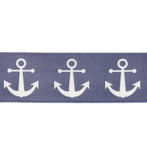 GROSGRAIN RIBBON - PRINT - ANCHOR 02 - 25mm BLUE (DARK) AND WHITE - 50yards(45m)