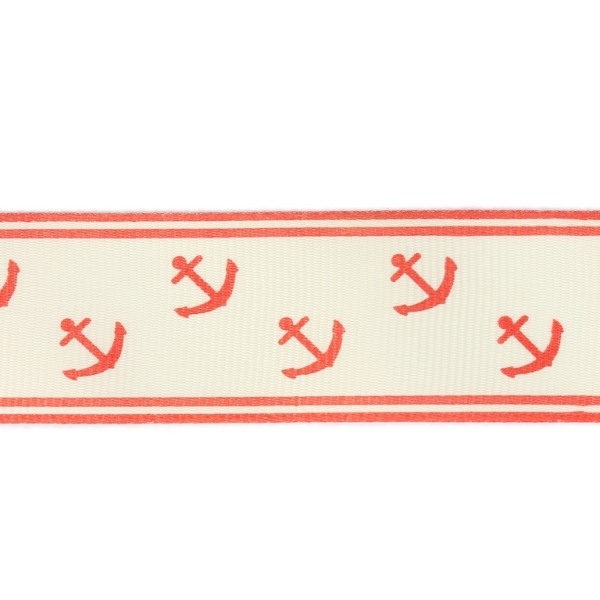 GROSGRAIN RIBBON - PRINT - ANCHOR 04 - 25mm ECRU AND CORAL - 50yards(45m)