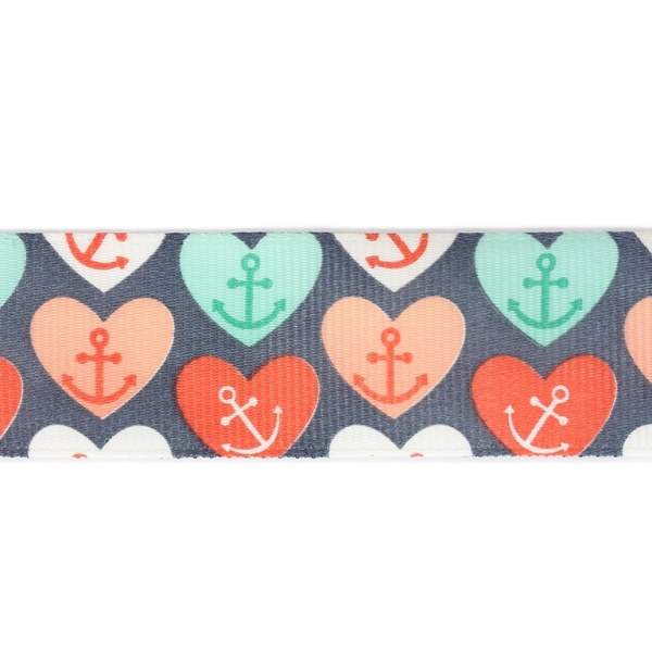 GROSGRAIN RIBBON - PRINT - ANCHOR IN HEART 01 - 25mm GRAY AND MIX - 50yards(45m)