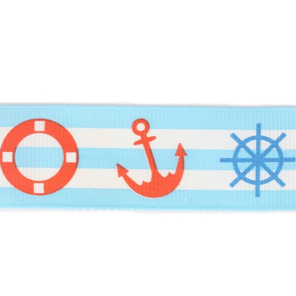 GROSGRAIN RIBBON - PRINT - ANCHOR AND LIFEBUOY 01 - 25mm BLUE (LIGHT) AND RED-WHITE - 50yards(45m)