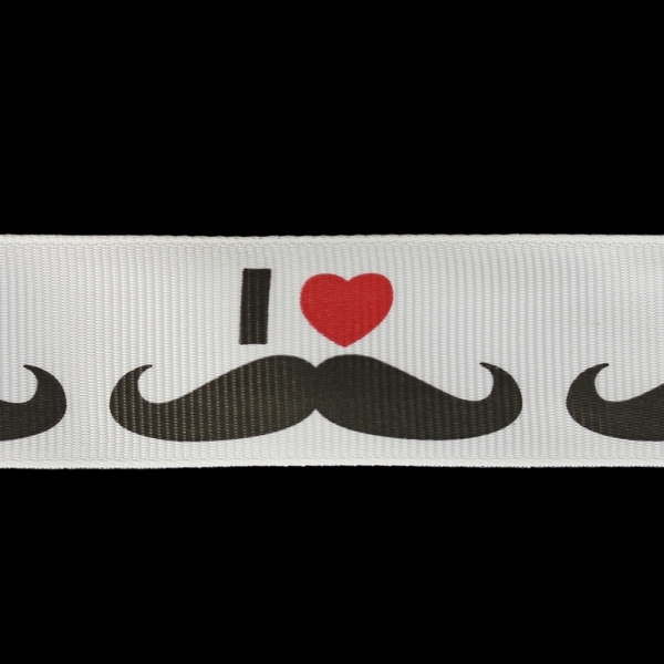 GROSGRAIN RIBBON - PRINT - MUSTACHES 02 - 25mm WHITE AND RED-BLACK - 50yards(45m)