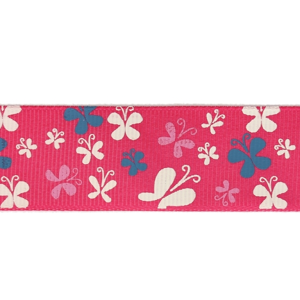 GROSGRAIN RIBBON - PRINT - BUTTERFLIES 01 - 25mm CYCLAMEN AND WHITE-BLUE-PINK - 50yards(45m)