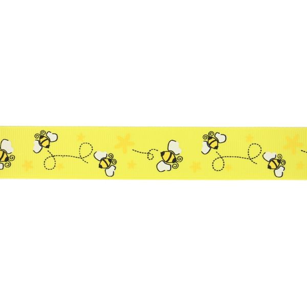 GROSGRAIN RIBBON - PRINT - BEES 01 - 25mm YELLOW AND WHITE-YELLOW - 50meters