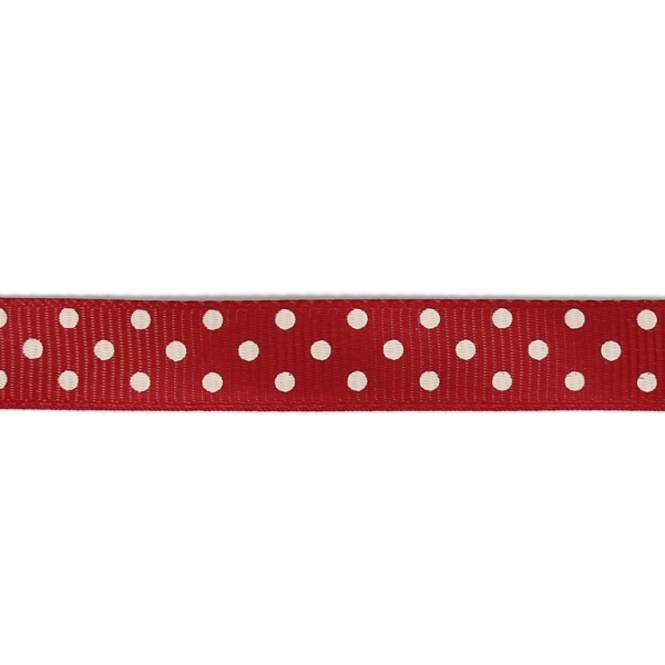 GROSGRAIN RIBBON - PRINT - POINTS - 12mm RED (DARK) AND WHITE - 100yards(91m)