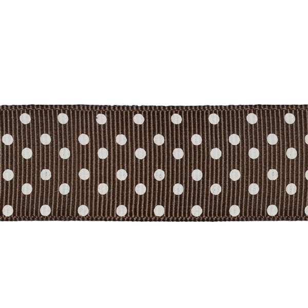 GROSGRAIN RIBBON - DOTS - 26mm BROWN AND WHITE - 100yards(91m)