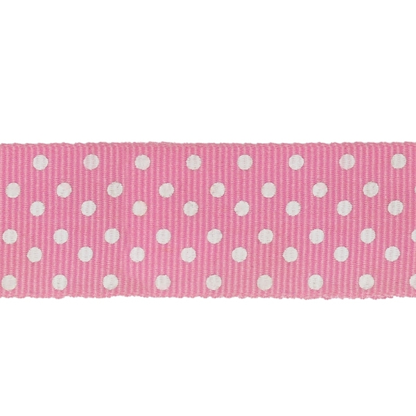 GROSGRAIN RIBBON - DOTS - 26mm PINK AND WHITE - 100yards(91m)