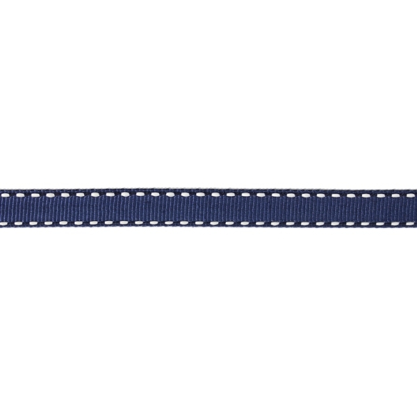 GROSGRAIN RIBBON WITH STICHES - 10mm BLUE (DARK) AND WHITE - 50yards(45m)