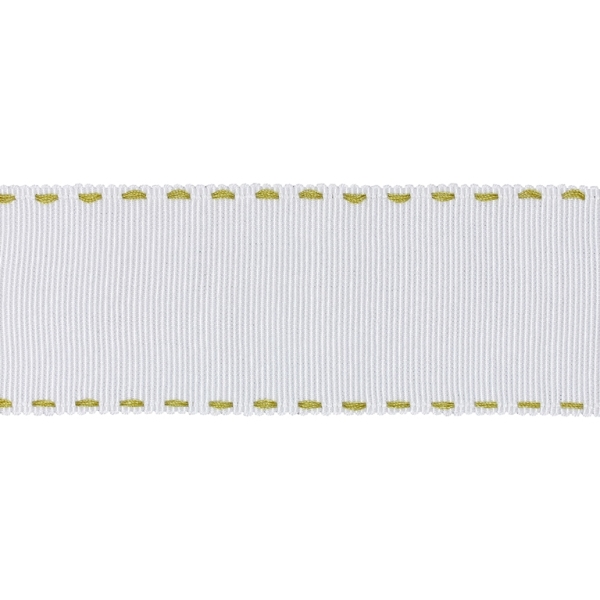 GROSGRAIN RIBBON WITH STICHES - 38mm WHITE AND GREEN MILITARY - 50yards(45m)