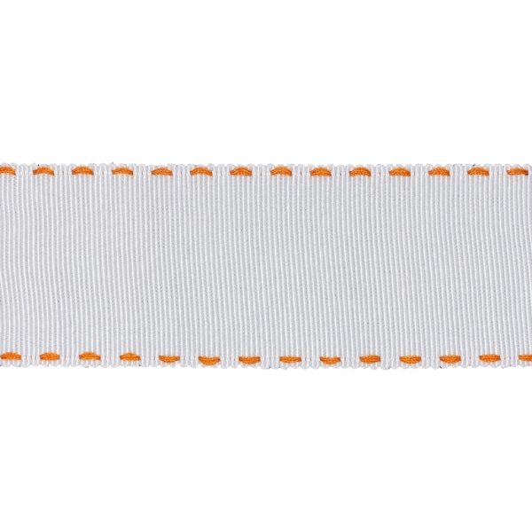 GROSGRAIN RIBBON WITH STICHES - 38mm WHITE AND ORANGE - 50yards(45m)