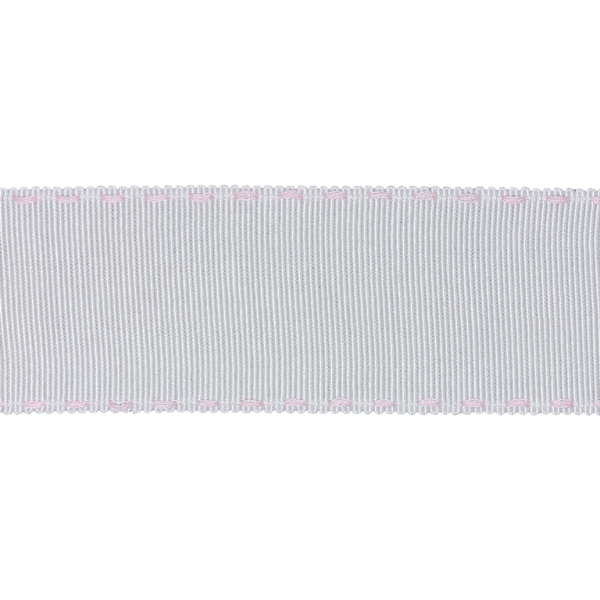 GROSGRAIN RIBBON WITH STICHES - 38mm WHITE AND PINK (LIGHT) - 50yards(45m)