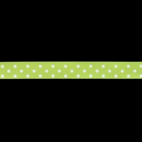 SATIN - PRINT - DOTS - 10мм GREEN (LIGHT) AND WHITE - 100yards(91m)