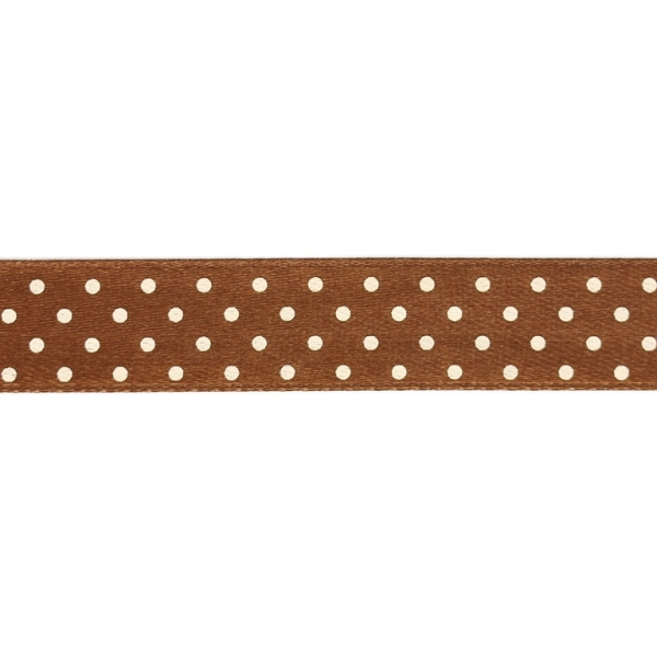 SATIN - PRINT - DOTS - 15мм BROWN AND WHITE - 100yards(91m)