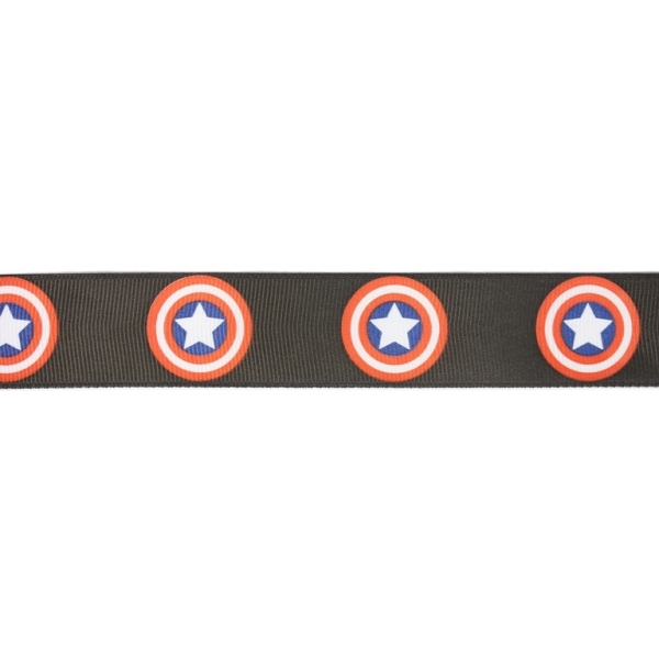 GROSGRAIN RIBBON - PRINT - SUPERHERO SIGN 03 - 25mm BLACK AND WHITE-RED-BLUE - 50yards(45m)