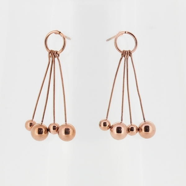 JEWELRY - EARRINGS - SCREW - STAINLESS STEEL - CIRCLE WITH HANGING BALLS - 2x3.6cm ROSE GOLD - PACKAGE 6 pairs