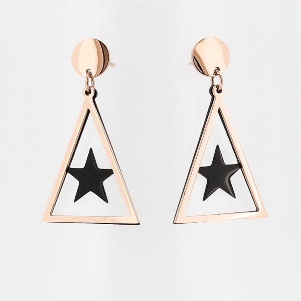 JEWELRY - EARRINGS - SCREW - STAINLESS STEEL - TRIANGLE 05 AND STAR - 2x3.5cm ROSE GOLD AND BLACK - PACKAGE 6 pairs