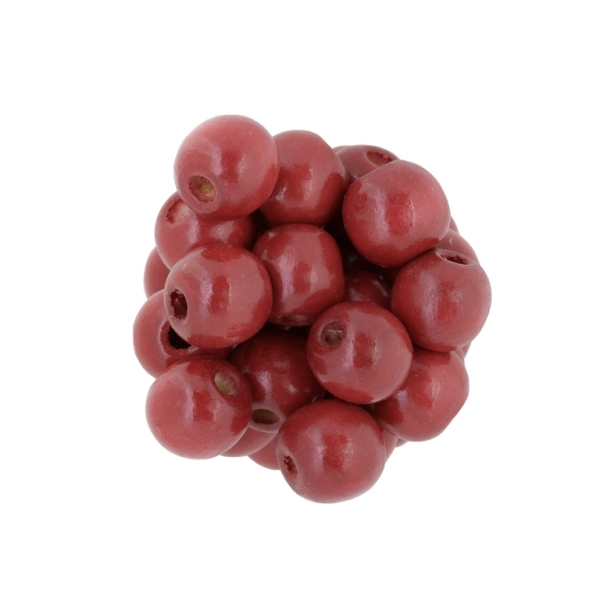 WOODEN BEADS - BALL SHAPED - 13x14mm RED (DARK) (MATTE) - PACKAGE 500g (610pcs.) Hole-4.5mm