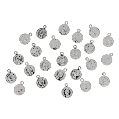 METAL ELEMENTS - IMITATION COIN FOR JEWELRY WITH RING - 10mm - MODEL 03 - NICKEL COLOR - NICKEL FREE - 100pcs. Hole-1.5mm
