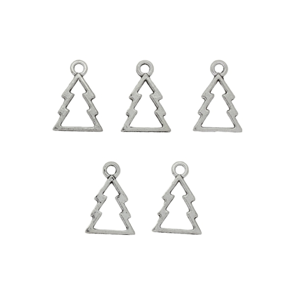 METAL BEADS - PENDANT - CHRISTMAS TREE 05 CONTOUR - 13x18x2mm NICKEL - PACKAGE 120pcs. Hole-2.2mm