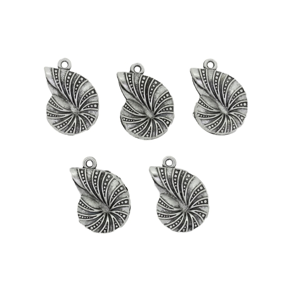 METAL BEADS - PENDANT - SEA SNAIL 01 - 16x23x3mm NICKEL - PACKAGE 40pcs.  Hole-1.6mm