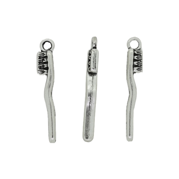 METAL BEADS - PENDANT - TOOTHBRUSH 01 - 5x29x3mm NICKEL - PACKAGE 60pcs. Hole-2.3mm