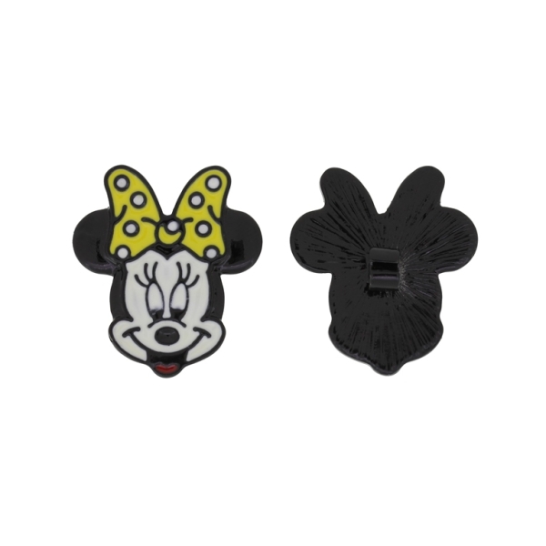 METAL BEADS WITH ENAMEL - UV - DECORATION FOR JEWELRY - MINNIE MOUSE 01 - 26x29x7mm BLACK AND WHITE-YELLOW - PACKAGE 10pcs. Hole-5.0x3.0mm