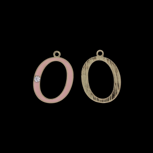 METAL BEADS WITH ENAMEL AND CRYSTALS - PENDANT - LETTER O - 19х26х2mm GOLD AND PINK (LIGHT) - PACKAGE 40pcs. Hole-1.8mm