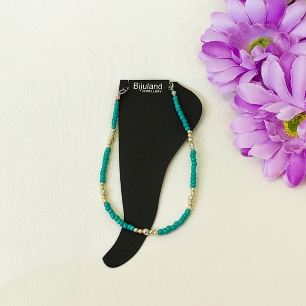 JEWELRY - ANKLET - BRACELET - BEADS SOLID - 22cm TURQUOISE GREEN AND GOLD (LIGHT) (WHOLESALE) - 1pc.