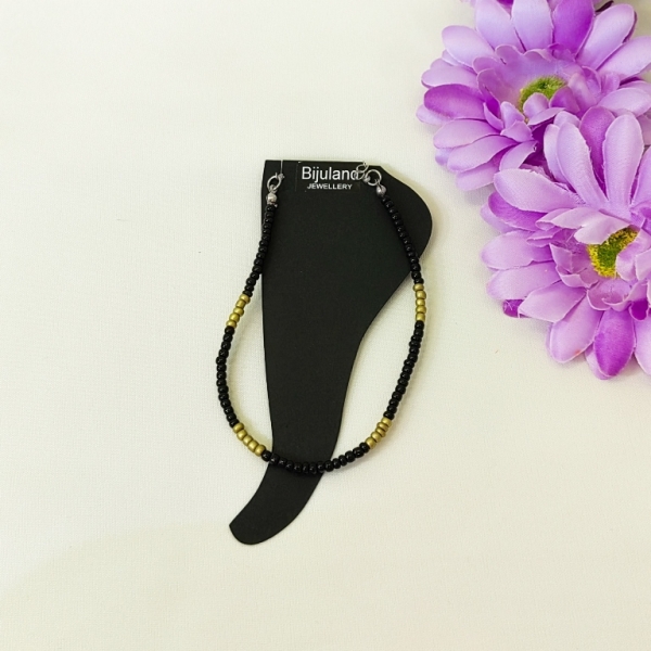 JEWELRY - ANKLET - BRACELET - BEADS SOLID - 22cm BLACK 49 AND GOLD МАТ - 1pc.