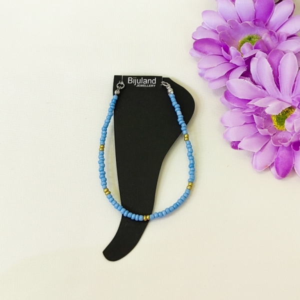 JEWELRY - ANKLET - BRACELET - BEADS SOLID - 22cm BLUE (LIGHT) 43 AND GOLD МАТ - 1pc.