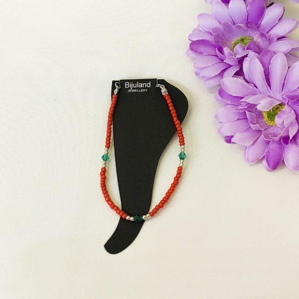 JEWELRY - ANKLET - BRACELET - BEADS SOLID AND CRYSTALS - 22cm RED 45 AND GREEN (DARK) - 1pc.