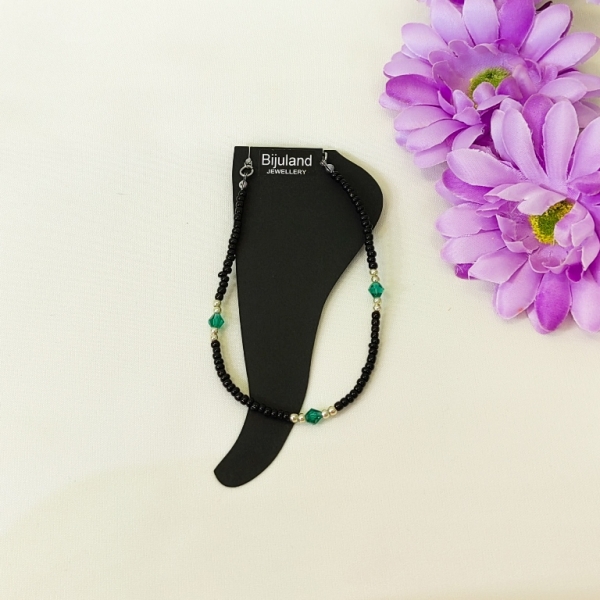 JEWELRY - ANKLET - BRACELET - BEADS SOLID AND CRYSTALS - 22cm BLACK 49 AND GREEN (DARK) - 1pc.