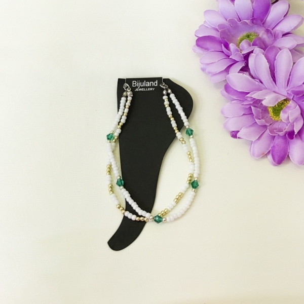 JEWELRY - ANKLET - BRACELET - BEADS SOLID AND CRYSTALS - DOUBLE - 22cm WHITE 41 AND GREEN (DARK) - 1pc.