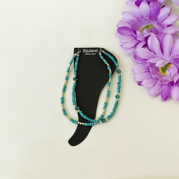 JEWELRY - ANKLET - BRACELET - BEADS SOLID AND CRYSTALS - DOUBLE - 22cm TURQUOISE AND GREEN (DARK) - 1pc.