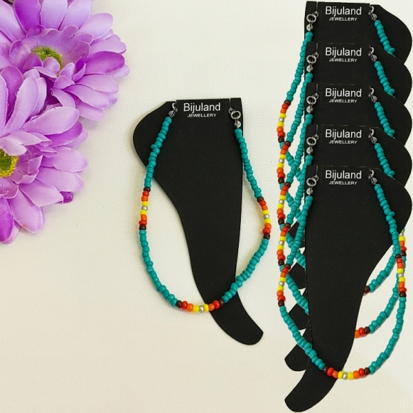 JEWELRY - ANKLET - BRACELET - BEADS SOLID - 22cm TURQUOISE AND MIX - PACKAGE 6pcs.