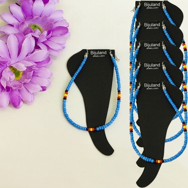 JEWELRY - ANKLET - BRACELET - BEADS SOLID - 22cm BLUE (LIGHT) 43 AND MIX 02 (RED) - PACKAGE 6pcs.