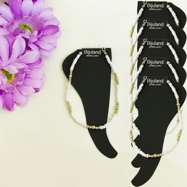 JEWELRY - ANKLET - BRACELET - BEADS SOLID - 22cm WHITE 41 AND GOLD (WHOLESALE) - PACKAGE 6pcs.