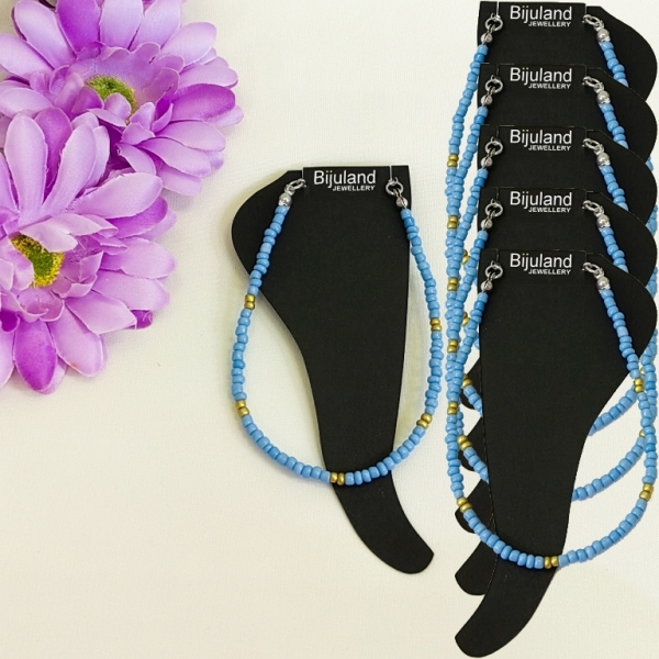 JEWELRY - ANKLET - BRACELET - BEADS SOLID - 22cm BLUE (LIGHT) 43 AND GOLD МАТ - PACKAGE 6pcs.