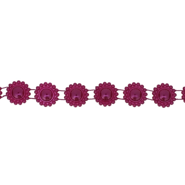 PLASTIC BEADED TRIM GARLAND - FLOWER 05 - 17x5mm CYCLAMEN (DARK) - ROLL 30meters